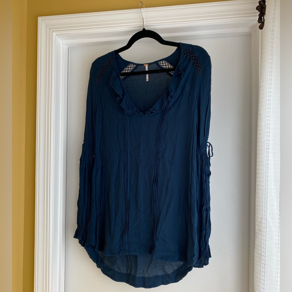 Free People Navy Peasant Blouse/Tunic